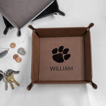 Lifetime Creations Personalized Clemson Tigers Valet Tray (Black) - Officially Licensed, Tiger Paw Vegan Leather Men's Catchall, Desk Organizer Gift for Basketball Football Fan - color: Black