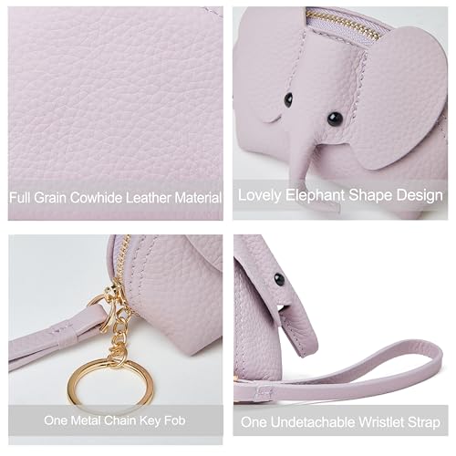 DORIS&JACKY Small Leather Coin Purse for Women Mini Elephant Zipper Wallet - color: 4-Purple