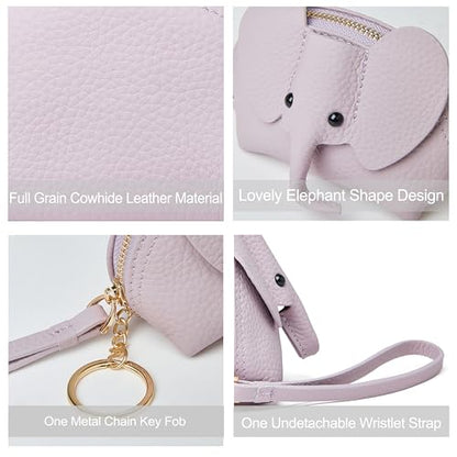 DORIS&JACKY Small Leather Coin Purse for Women Mini Elephant Zipper Wallet - color: 4-Purple