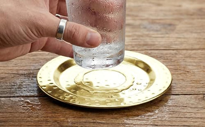 Hammered Stainless Steel Coasters Set of 4 – Anti-Slip Base, Durable & Reusable Drink Coasters for Hot & Cold Beverages – Elegant Table Protection for Home & Office- Gold - color: Gold