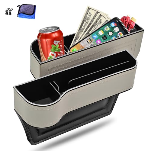 Car Seat Gap Filler Organizer, 2 Pack Multifunctional Car Seat Organizer, Auto Console Side Storage Box with Cup Holders 2 Seat Hooks for Drink, Car Organizer Front Seat for Holding Phone, Sunglasses - color: Light Gray Silver
