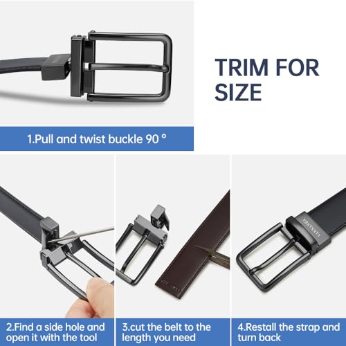 Men's Reversible Belt 100% Genuine Leather Dress Casual - 1 Belt 2 Styles for 2 Sides - color: Gun1, size: 42"-45" Waist Adjustable