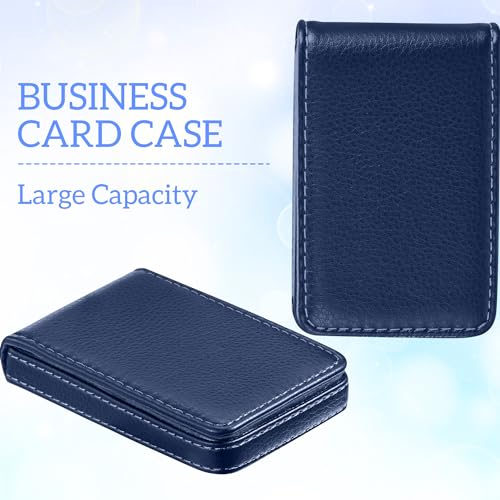 Outus 2 Pcs Business Card Holder Wallet PU,Blue,Classic | Magnetic Closure Wallet, Leather Pocket Case for Professionals, Protects Cards from Bending Damage, Slim for Men Women - color: Blue, style: Classic