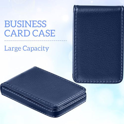 Outus 2 Pcs Business Card Holder Wallet PU,Blue,Classic | Magnetic Closure Wallet, Leather Pocket Case for Professionals, Protects Cards from Bending Damage, Slim for Men Women - color: Blue, style: Classic