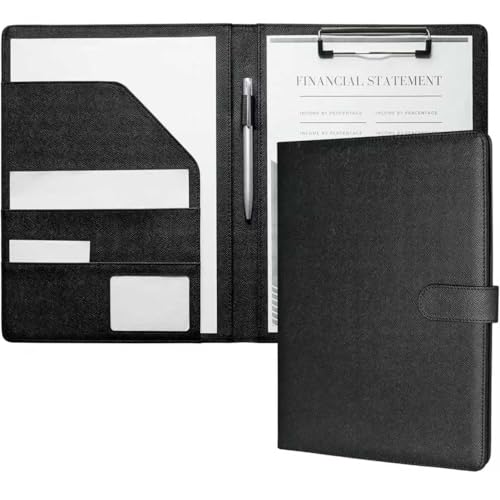 Zreal Padfolio Portfolio Binder, Faux Leather Legal Pad Holder | Resume Folder with Clipboard & Business Card Holder, A4 Professional Document File Organizer for Women and Men (Black) - color: Black