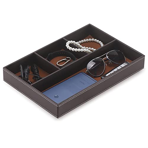 Desktop Storage Organizer, Nightstand or Dresser Organizer, Valet Tray, Entry Table Organizer, Modern bedside Box,PU Leather Drawer Storage Organizer Decorative Trays. - color: brown
