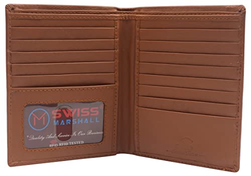 MARSHAL Extra Capicity RFID Blocking Bifold Hipster Credit Card Wallet Premium Leather (CN Tan) - color: CN Tan