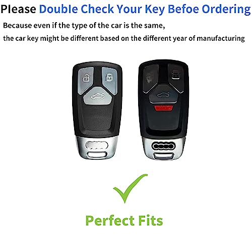 Audi Key Fob Cover, Genuine Leather with Keychain, 360 Protection, Fits A4 Q7 Q5 TT A3 A6 SQ5 SQ7 R8 S5, Black - style: Black