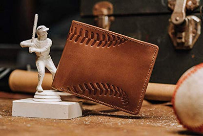 House of Jack Co. Baseball Double ID Bifold Wallet for Men, 2 ID Windows | 10 Card Slots, Full Grain Leather Men's Bifold Wallet, Baseball Wallet, Baseball Fan and Coach Gift, Gift for Men, Brown - style: Baseball Double Id Bifold