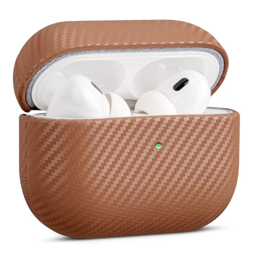 Haobobro Leather Case - for AirPods Pro 2 / AirPods Pro 2nd Generation Case | Selected Skin-friendly Cowhide Leather, Carbon Fibre Texture, Handmade Drop Protective Hard Cover - Brown - color: Brown, size: AirPods Pro 2
