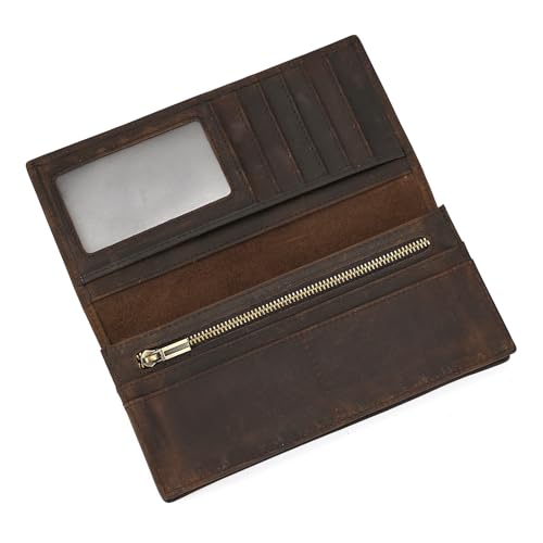 LUUFAN Genuine Leather Long Wallet for Men, Large Capacity Purse Clutch Bag Handbag Checkbook Cash Credit Cards Phone Holder - color: 8031SZ-Dark brown