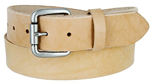 Made in U.S.A Belt Natural Finish Full Grain Leather Belt with Roller Buckle 1-1/2"(38mm) Wide - size: 36