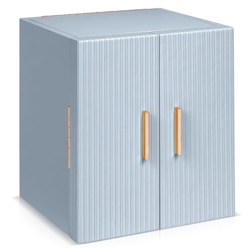Dajasan Large Jewelry Box Organizer, Jewelry Storage Organizer with 3 Drawers, Huge Jewelry Box with Mirror for Women Girls, Double Door, Textured PU Leather, Gift Idea, Stylish (Blue + Gold) - color: Smoky Blue