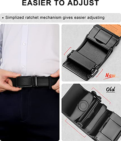 Men's Ratchet Leather Belt 2Pack-Trimmable 1 3/8“-Gift Boxed | Smooth Sliding | Micro Adjustable Fit | Tailored Size | Holeless Understated Elegance - color: 2pack-black/Tawny2569, size: 36"-42"Waist Adjustable