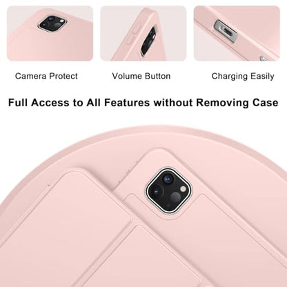 iPad Pro 11 Inch Case (M5) 2025/ (M4) 2024 (Model: A2836/A2837/A3006), Trifold Stand Smart Cover with Pencil Holder and Soft TPU Back, Auto Wake/Sleep (Rose Pink) - color: Rose Pink