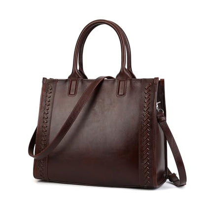Leather Tote Bag for Women Genuine Leather Work Tote Travel Purse Top Handle Crossbody Handbags - color: Coffee