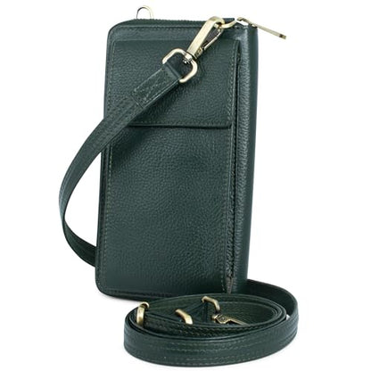 BULL GUARD Crossbody Bag for Women, Leather Phone Wallet Purse with Adjustable Anti Theft Strap & RFID Blocking 12 Card Slots - color: Lush Green Tea Goddess - Small