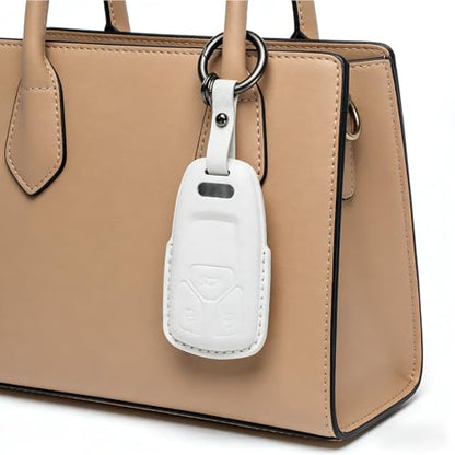 for Audi Key Fob Cover Genuine Leather with Keychain,Leather Key Case Protector Compatible with Audi A4 Q7 Q5 TT A3 A6 SQ5 SQ7 R8 S5 Smart Key Anti-dust Full Protection - style: White