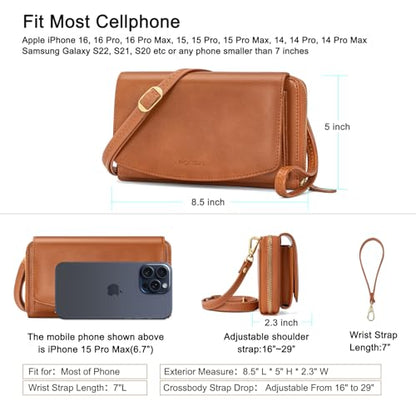 RONSIN Wristlet Wallet Small Crossbody Bag for Women Vegan Leather Wristlet Handbags Clutch Purses - color: 02- Brown