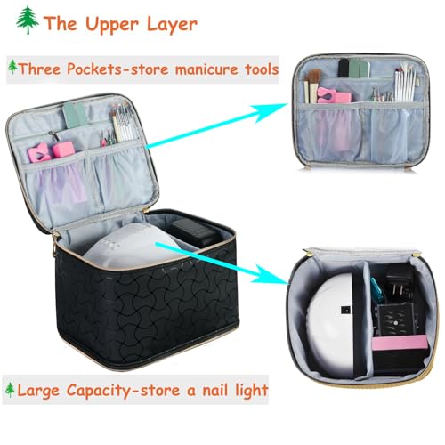 Nail Polish Organizer and Nail Lamp Case, Nail Kit Organizer Holds 30 Bottles (15ml - 0.5 fl.oz) and a Nail Lamp, Nail Polish Carrying Case with Manicure Tools Storage Sections (B-Black) - color: B-Black