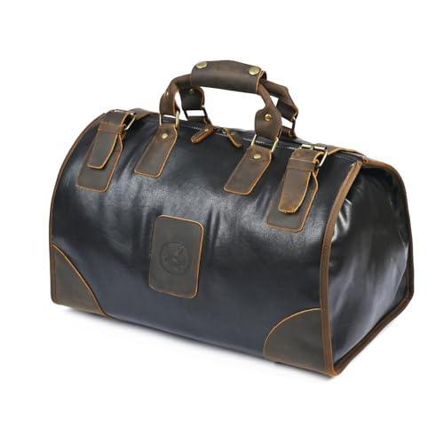 Water Resistant Canvas + Leather Travel Luggage Tote Duffle Gym Suitcase Weekender Overnight Bag For Men Male FB8151 (X-8151-Black) - color: Black