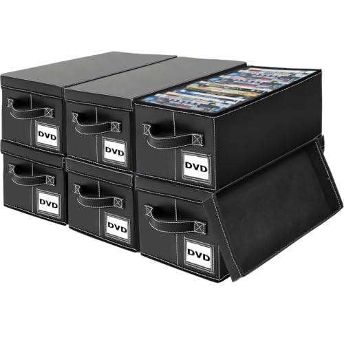 PU Leather DVD Storage Box with Handle - 6 Pack | Holds 150 DVDs/Blu-rays/Games, Compact 15.7x7.9x5.7 Inches, for Desktop/Closet Storage - size: 6 Pack