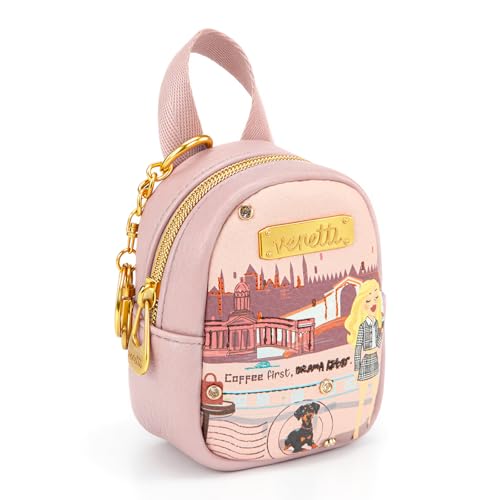 Venetti Coin Pouch Keychain Cityscape Illustration Change Purse for Coins - color: Pink