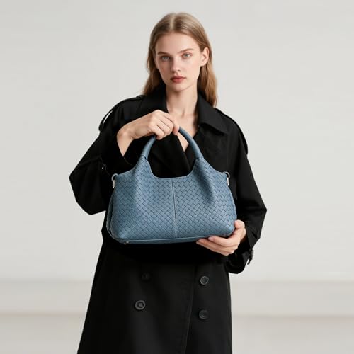 GAEKEAO Vegan Leather Purses for Women Large Shoulder Bag and Handbags Satchel Designer Top Handle Purses Ladies Woven Tote - color: Blue