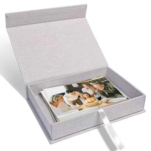 5x7" Archival Photo Storage Box with Lid – Stackable Memory Keepsake Organizer for Photos, Certificates, Jewelry & Scrapbooking Supplies, Photo Cases and Postcard Keeper Storage Container Box Grey - color: Grey, size: 5" x 7"