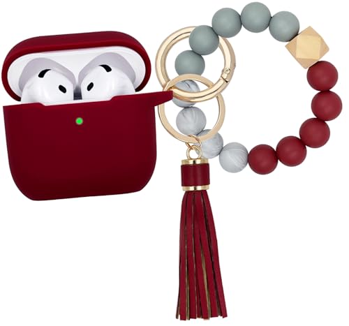 KOUJAON Compatible with AirPods 4 Case Cover, Soft Silicone Protective Cover with Bracelet Keychain, Compatible with Apple AirPods 4th Generation Wireless Earbuds (Burgundy) - color: Burgundy