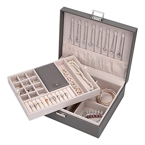 Storage and Organizer Jewelry box Jewelry Storage Travel Jewelry Organizer | Jewelry Storage Organizer Craft Container with Dividers for Organizing,Compact Desktop Portable Case, Gift for ladies - color: Grey