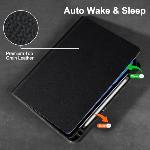 Gexmil Leather Case for iPad Air 11 Inch M4/M3/M2,10.9 Inch,Black | Genuine Leather Cover for iPad Air 2026/2025/2024/2022/2020,Smart Folio Pencil Holder,Protective,Adjustable Stand - color: Palm-Print Black