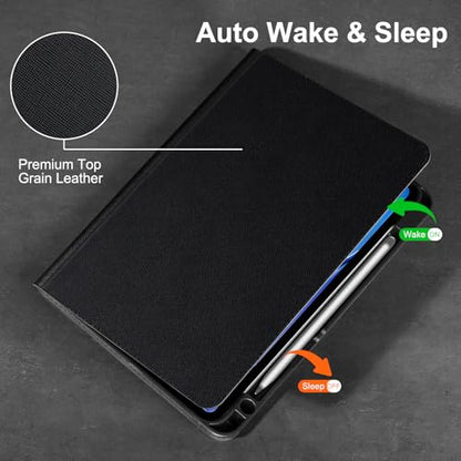 Gexmil Leather Case for iPad Air 11 Inch M4/M3/M2,10.9 Inch,Black | Genuine Leather Cover for iPad Air 2026/2025/2024/2022/2020,Smart Folio Pencil Holder,Protective,Adjustable Stand - color: Palm-Print Black