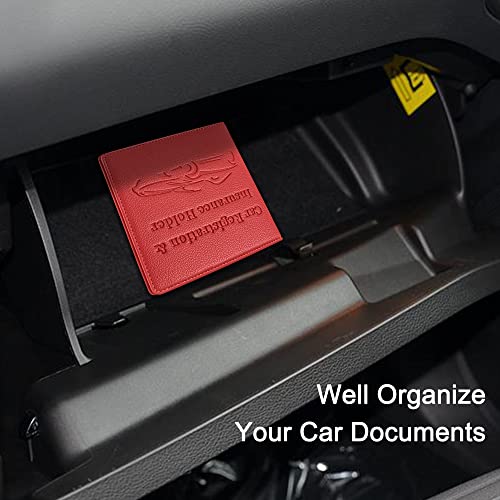 Car Registration and Insurance Holder, Premium PU Leather Vehicle Glove Box Car Organizer Men Women Wallet Accessories Case for ID, Driver's License - Red - color: Red