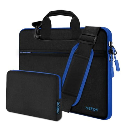 Hseok Laptop Shoulder Bag 13-14 inch Shockproof Water-Resistant HandBag with Small Case Compatible with MacBook Pro/Neo 14" M5/M4/M3/M2/M1, Mac Air/Pro 13.3", XPS 13/14, Most 13"-14" PC,Black-blue - color: Black-blue, size: 13"-14"