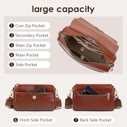 imeetu Genuine Leather Crossbody Bag, Shoulder Bag Purses for Women | 2 Detachable & Adjustable Shoulder Straps for 3 Styles, Soft 7 Pockets Spacious Handbag, Daily, Travel, Gifts - color: Brown