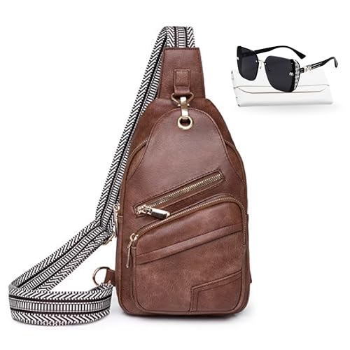 Sling Bag Set, PU Leather Sling Bag, Multi-Zipper Design for Travel, Outdoors, Valentine’s Day Gifts - color: 02-dbrown