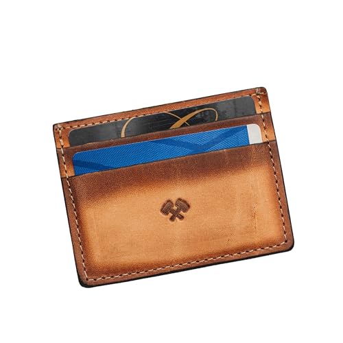 Men’s Slim Leather Wallet – Minimalist Front Pocket Wallet for Men, Full-Grain Leather, Made in USA - color: Charred Oak