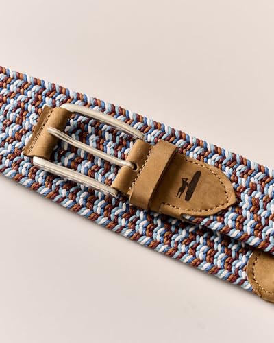 johnnie-O Cotton Stretch Belt | Men's Stretch Golf Belt | Comfortable Fit | Casual & Course - color: Brown Blue, size: Large