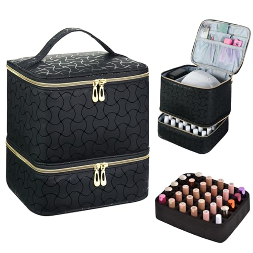 Nail Polish Organizer and Nail Lamp Case, Nail Kit Organizer Holds 30 Bottles (15ml - 0.5 fl.oz) and a Nail Lamp, Nail Polish Carrying Case with Manicure Tools Storage Sections (B-Black) - color: B-Black