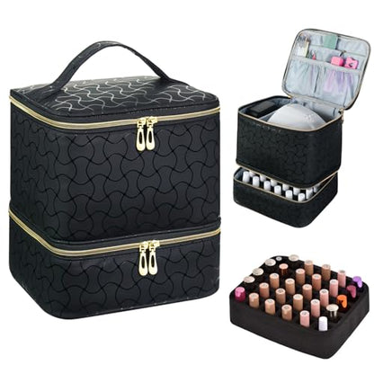 Nail Polish Organizer and Nail Lamp Case, Nail Kit Organizer Holds 30 Bottles (15ml - 0.5 fl.oz) and a Nail Lamp, Nail Polish Carrying Case with Manicure Tools Storage Sections (B-Black) - color: B-Black