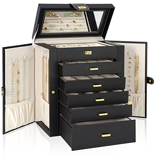 AKOZLIN 6-Tier Jewelry Box Organizer 5 Drawers Jewelry Storage Case - color: Black, size: Large