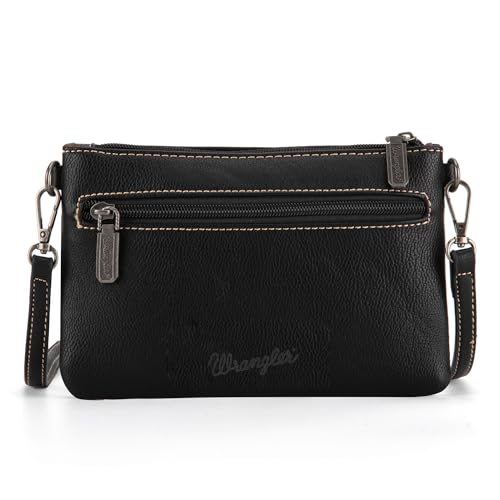 Wrangler Western Cowhide Crossbody Bags for Women Clutch Wristlet Purse - color: Tooling-black