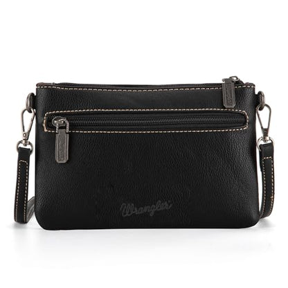 Wrangler Western Cowhide Crossbody Bags for Women Clutch Wristlet Purse - color: Tooling-black