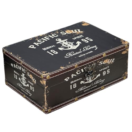 Treasure Box Vintage Wooden + PU Leather Decorative Trinket Jewelry Box Memento Case Box Keepsake Box Gifts For Kids Girls Women Gifts Home Decor (Pacific Soul 1895) - color: Pacific Soul 1895