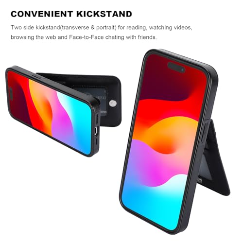 KIHUWEY for iPhone 15 Wallet Case Card Holder for MagSafe, Black | Wireless Charging, RFID, Flip PU Leather, Magnetic Clasp, Kickstand, Heavy Duty Protective Cover - color: Magsafe for Black