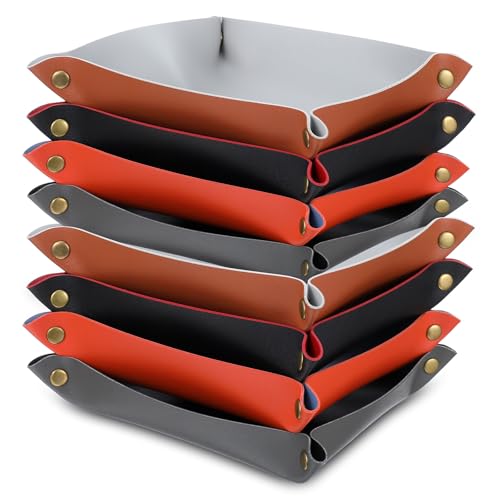 8 Pack Valet Tray PU Leather Jewelry Tray for Women and Man Portable Catchall Travel Storage Dish Plate Key Trays For Entryway Desk Organizer for Phone, Keys, Glasses, Wallet, Earphone, Watch, Coin