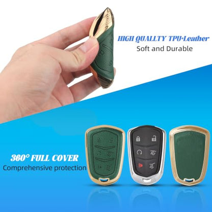 Mild East for Cadillac Soft TPU Leather Key Fob Cover (Green, 6 Buttons) | Remote Car Key Cover Compatible with Cadillac ATS CTS CT6 DTS Escalade STS SRX XTS XT4 XT5 XT6, 5-6 Buttons - color: Green, size: 6 Buttons