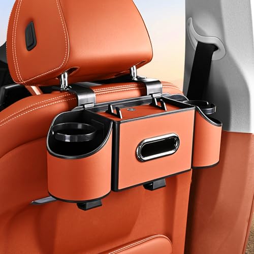 Multifunctional Back Seat Car Organizer with Cup Holders, Tissue Box Holder, Phone Stand and Hooks, 4 in 1 Car Backseat Storage Box, Car Seat Back Organizer for Sedan SUV MPV(Orange) - color: Orange