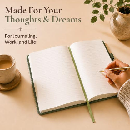 Lined Journal Notebook Hardcover Leather Bound 200 Pages A5 Green Diary - color: Light Green, size: A5 200 Pages